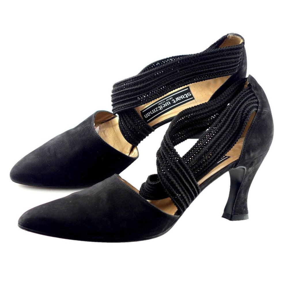 Black Stuart Weitzman Nubuck Elastic Knit Straps … - image 2